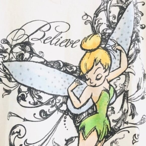 Disney Store T-Shirt XS Tinker Bell 'Believe' Graphic V-Neck White - Picture 3 of 8